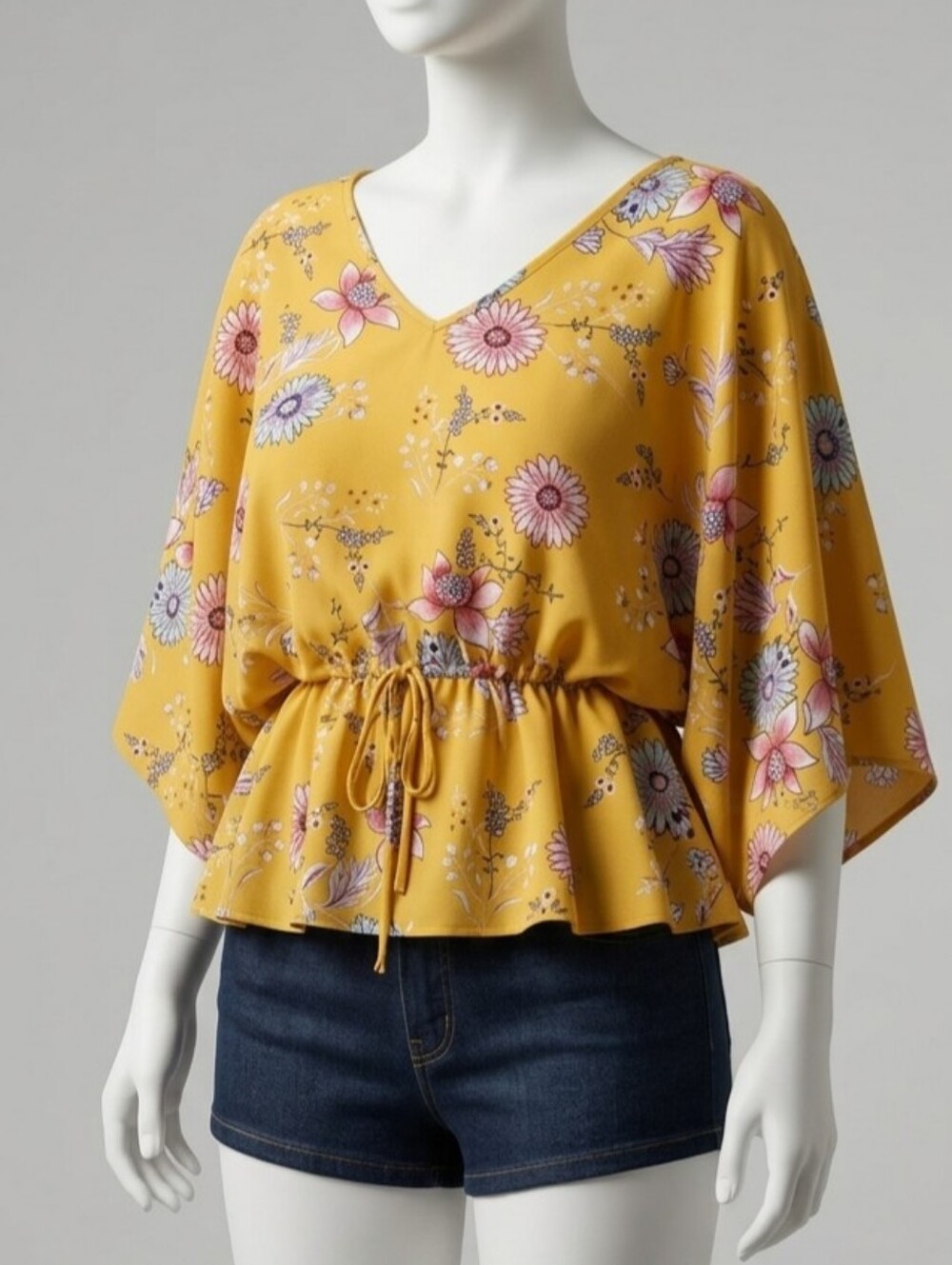 VTG LA Gypsy Vintage Y2K Does 70s Floral Bell Sleeve Blouse Mustard XXL XL Tops